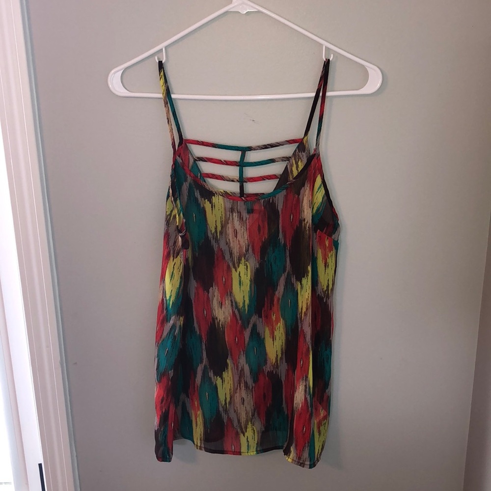 Sheer airbrushes spaghetti strap blouse